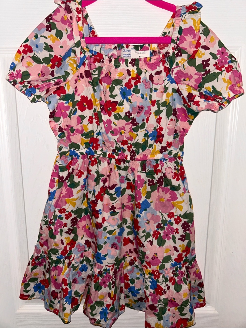 Crewcuts Multicolor Floral Puff-Sleeve Dress — Pink Base